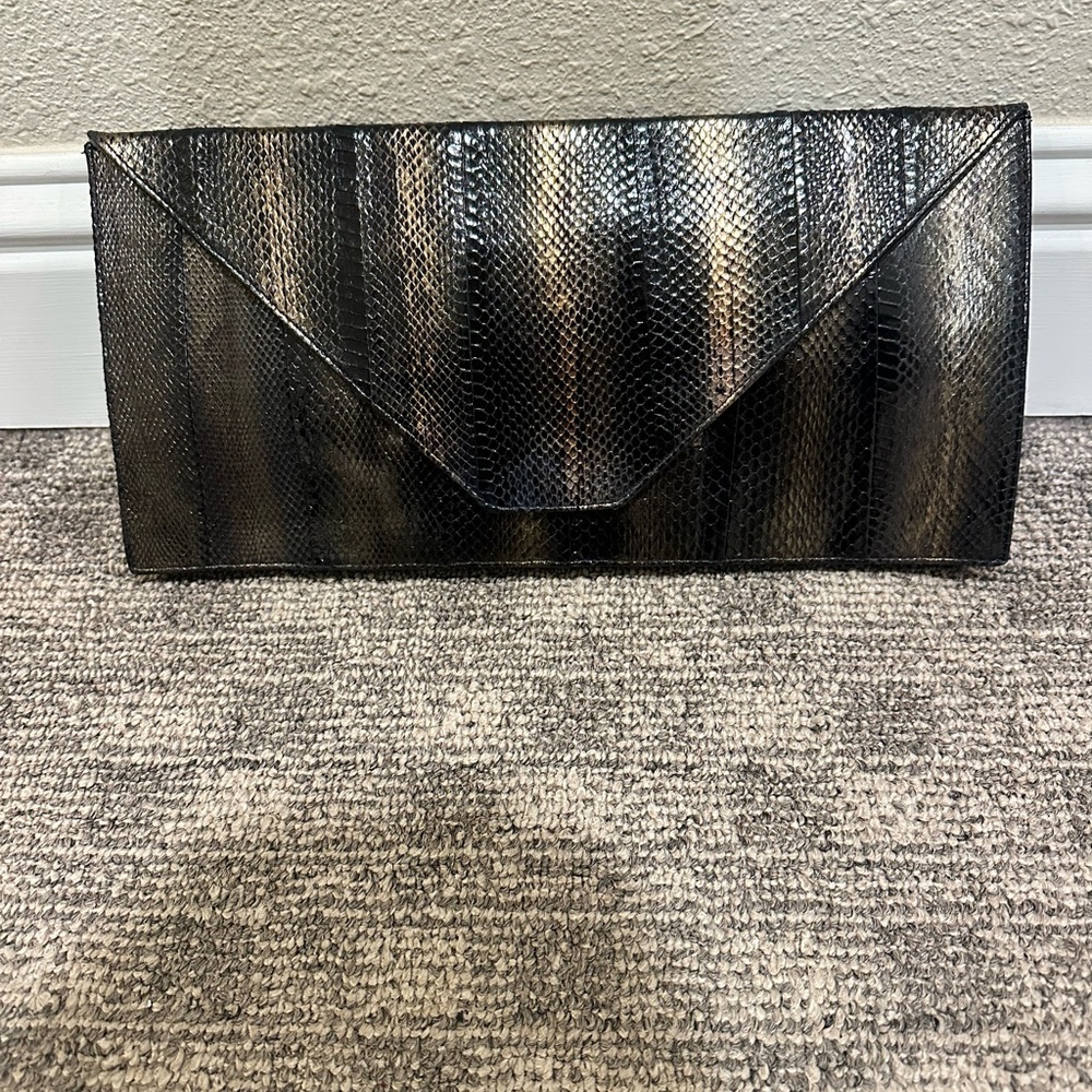 Black Snake Skin Envelope Clutch